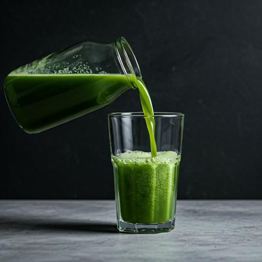 Pouring vibrant green cold-pressed juice